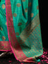 Vintage Opulence Green & Fuchsia Paithani Silk Saree with Blouse Fabric